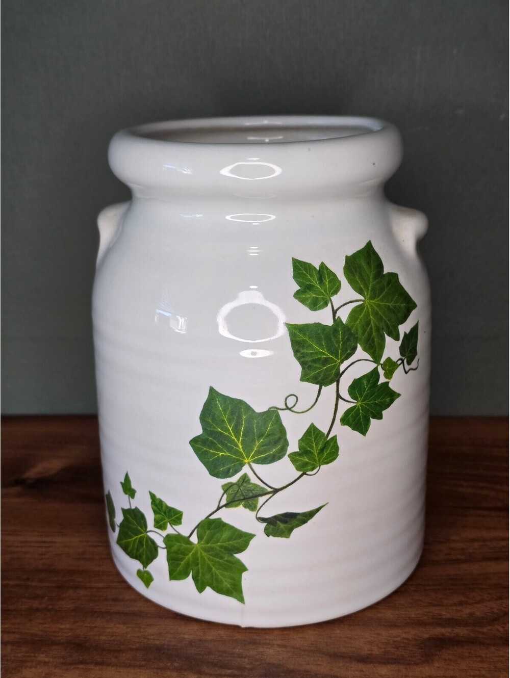 Vintage Harris Potteries Chicago Ivy Ceramic Crock Utensil Holder